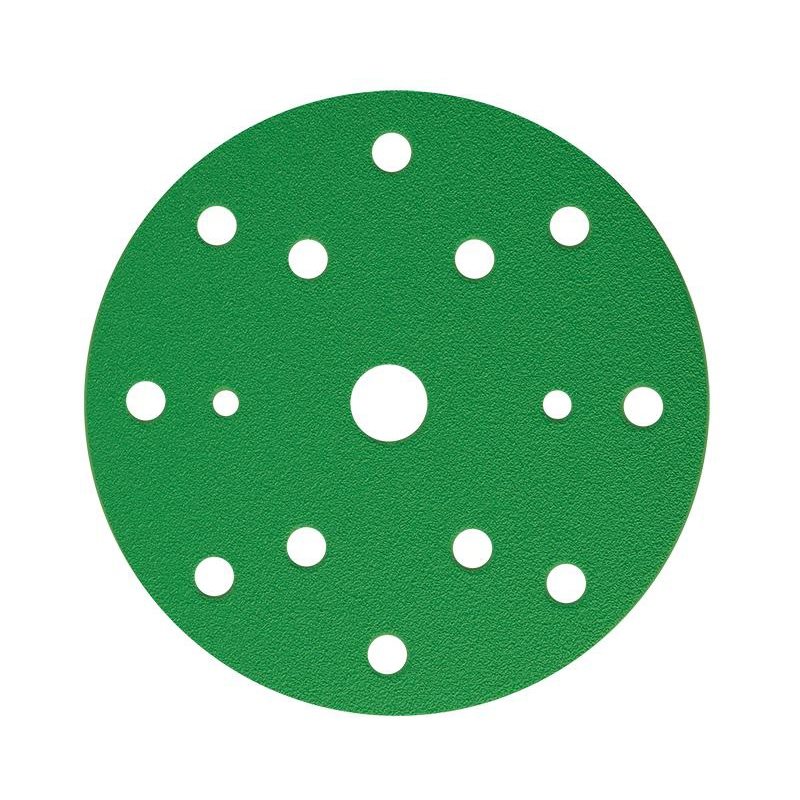 Шлифовальный круг FILM L312T 150мм на липучке, 15 отв, зелёный